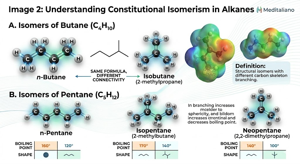 Constitutional Isomerism in Alkanes Diagram