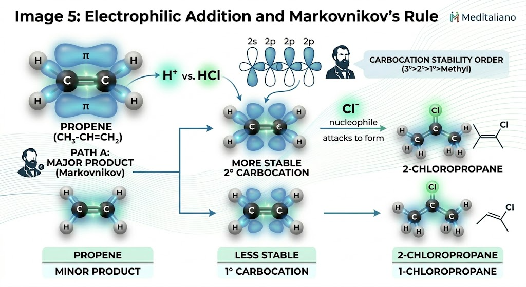 Electrophilic Addition and Markovnikov's Rule Diagram
